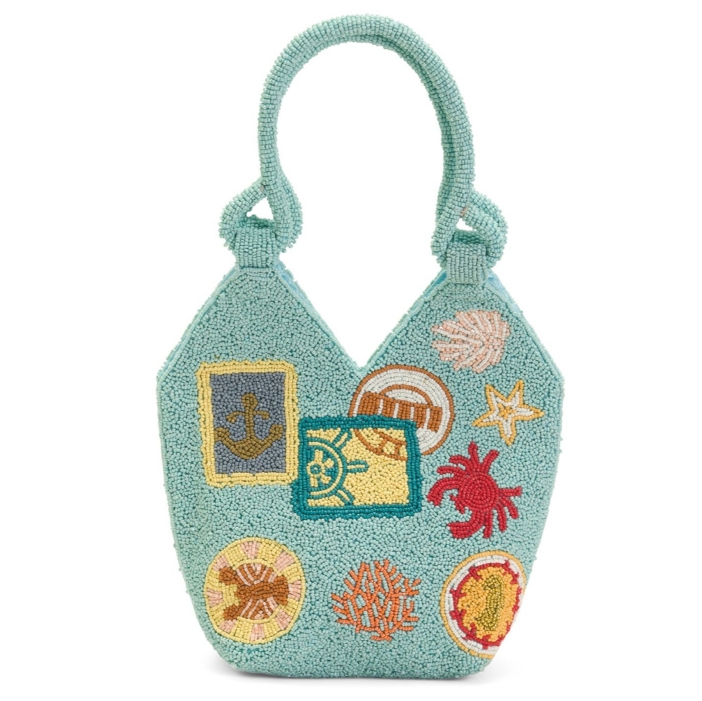 Embroidered Sea-Themed Shoulder Bag - Blue